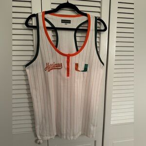 5th & Ocean Miami Hurricanes Women's White & Orange Pinstripe Tank Top Sz L New